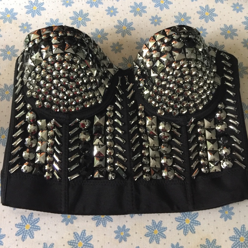 Black studded bustier top 00